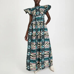 SIKA Flutter Sleeve Long Abstract Printed Maxi Dress Size US 6
